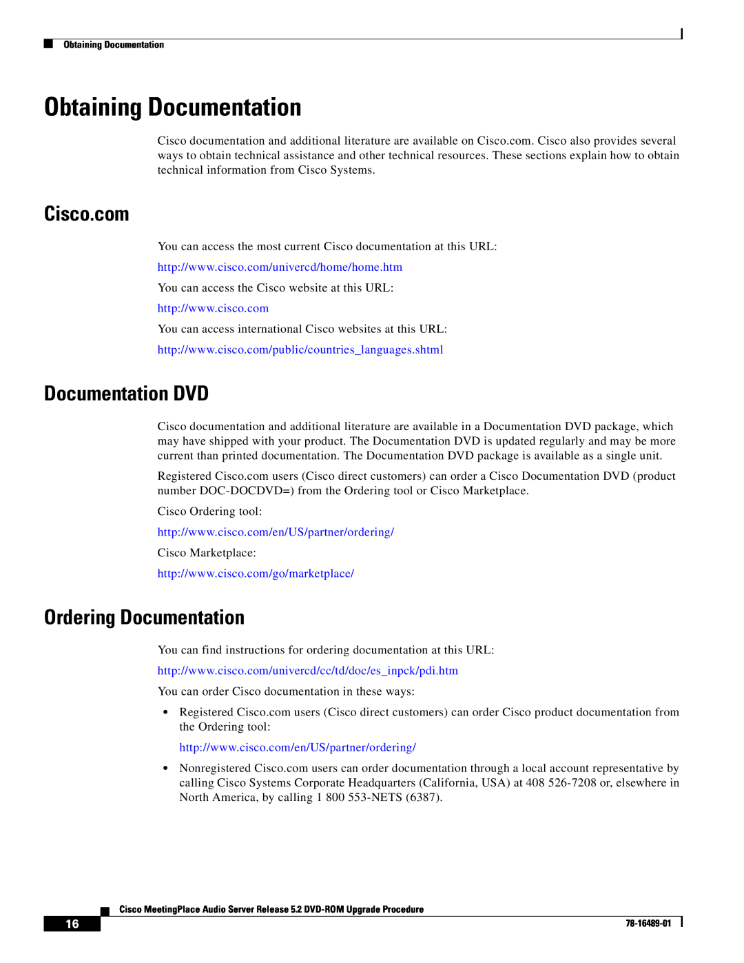 Cisco Systems DVD-ROM manual Obtaining Documentation, Cisco.com, Documentation DVD, Ordering Documentation 