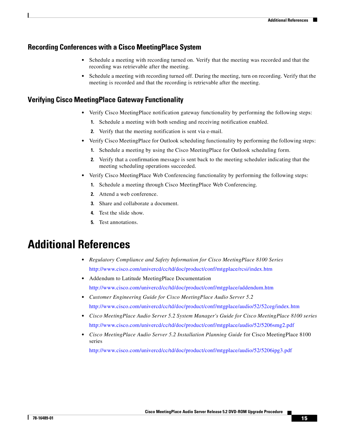 Cisco Systems DVD-ROM manual Additional References, Recording Conferences with a Cisco MeetingPlace System 