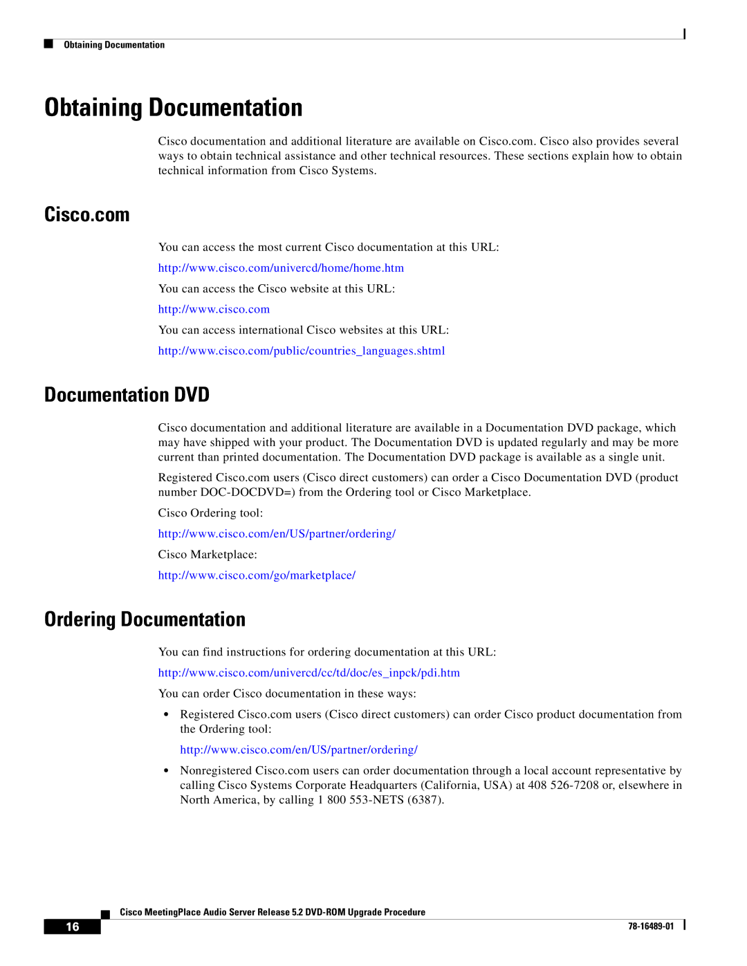 Cisco Systems DVD-ROM manual Obtaining Documentation, Cisco.com, Documentation DVD, Ordering Documentation 