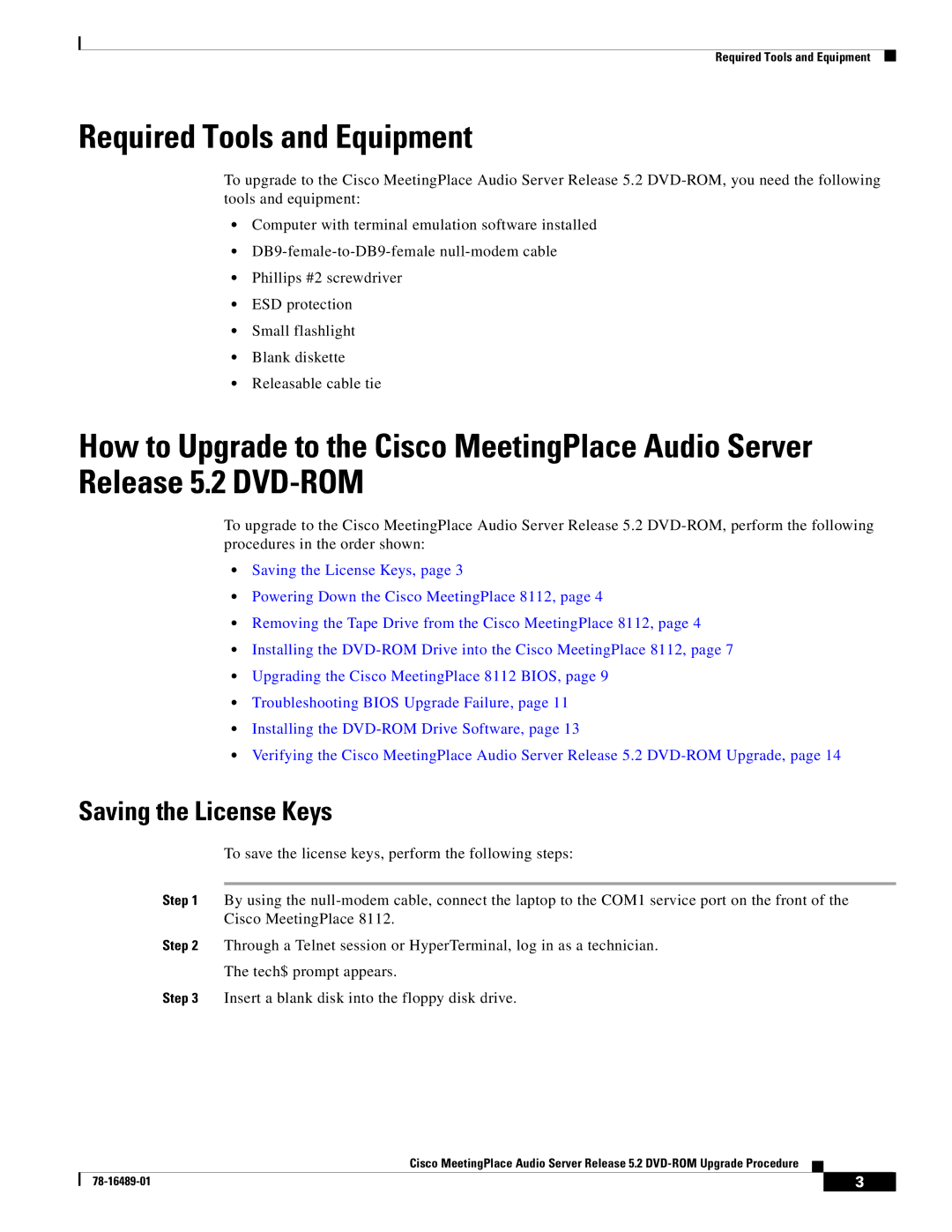 Cisco Systems DVD-ROM manual Required Tools and Equipment, Saving the License Keys 