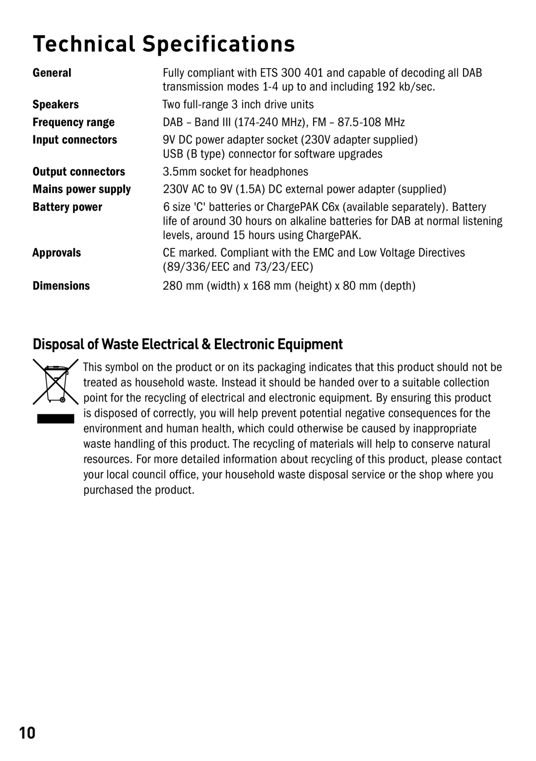 Cisco Systems DX40 owner manual Technical Specifications, Disposal of Waste Electrical & Electronic Equipment 