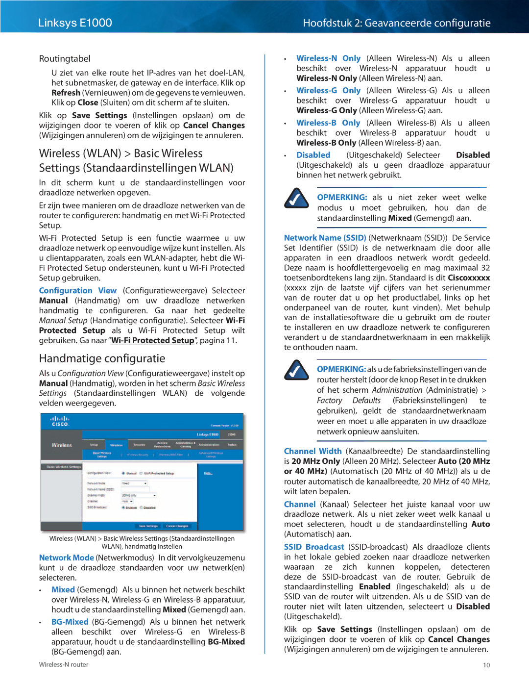 Cisco Systems E1000 manual Handmatige configuratie, Routingtabel 