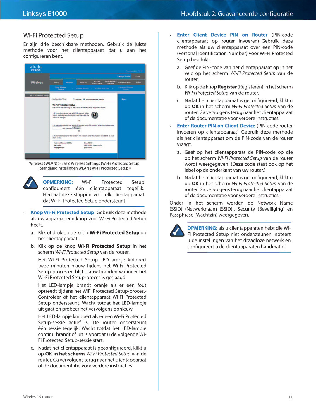 Cisco Systems E1000 manual Wi-Fi Protected Setup 