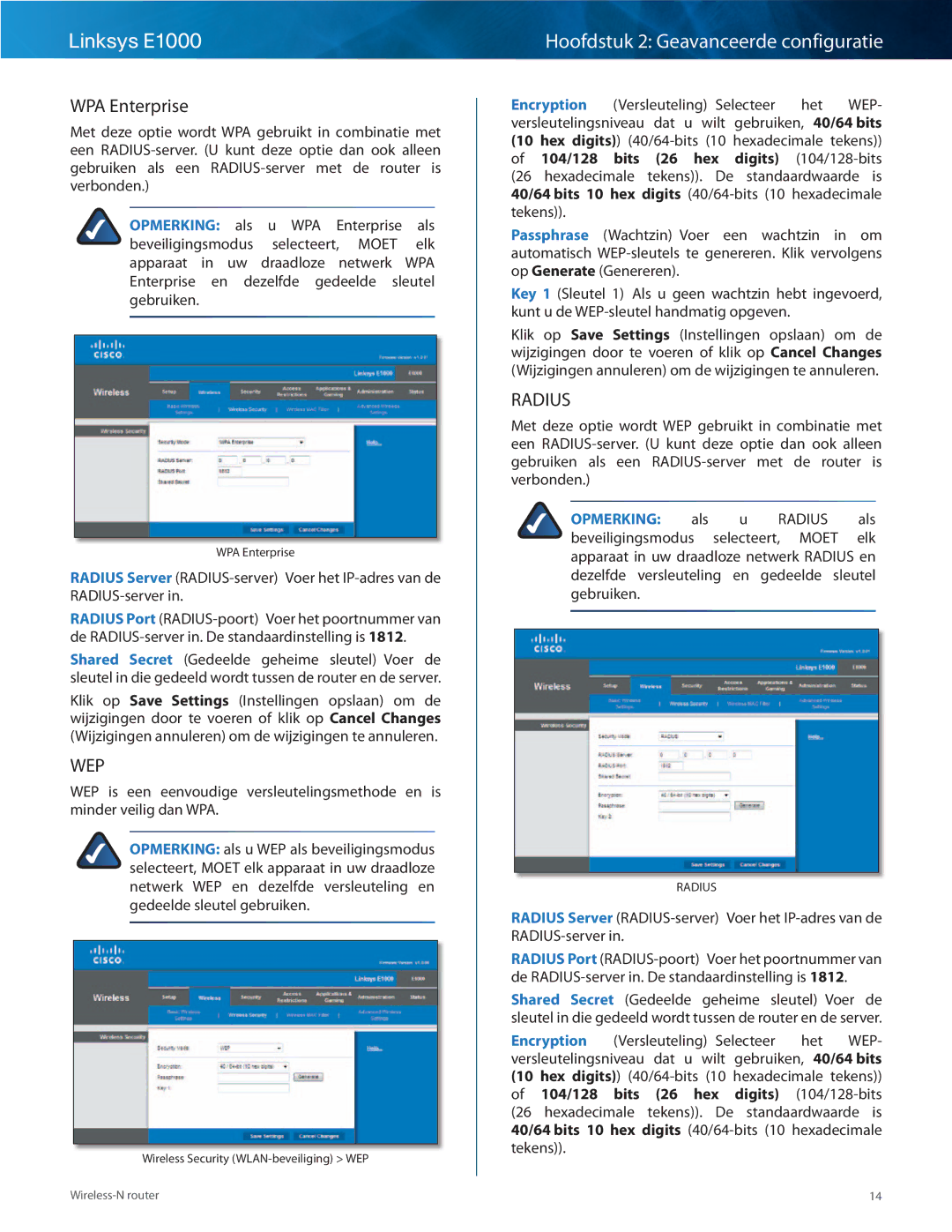 Cisco Systems E1000 manual WPA Enterprise, Wep 