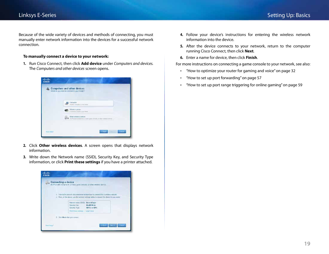 Cisco Systems E1200 To manually connect a device to your network 