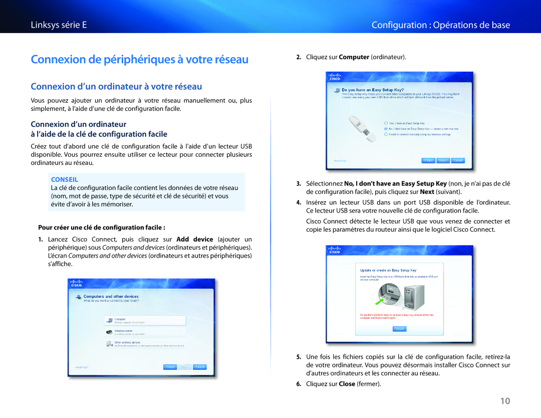 Cisco Systems E1550 manual Connexion de périphériques à votre réseau, Connexion d’un ordinateur à votre réseau 