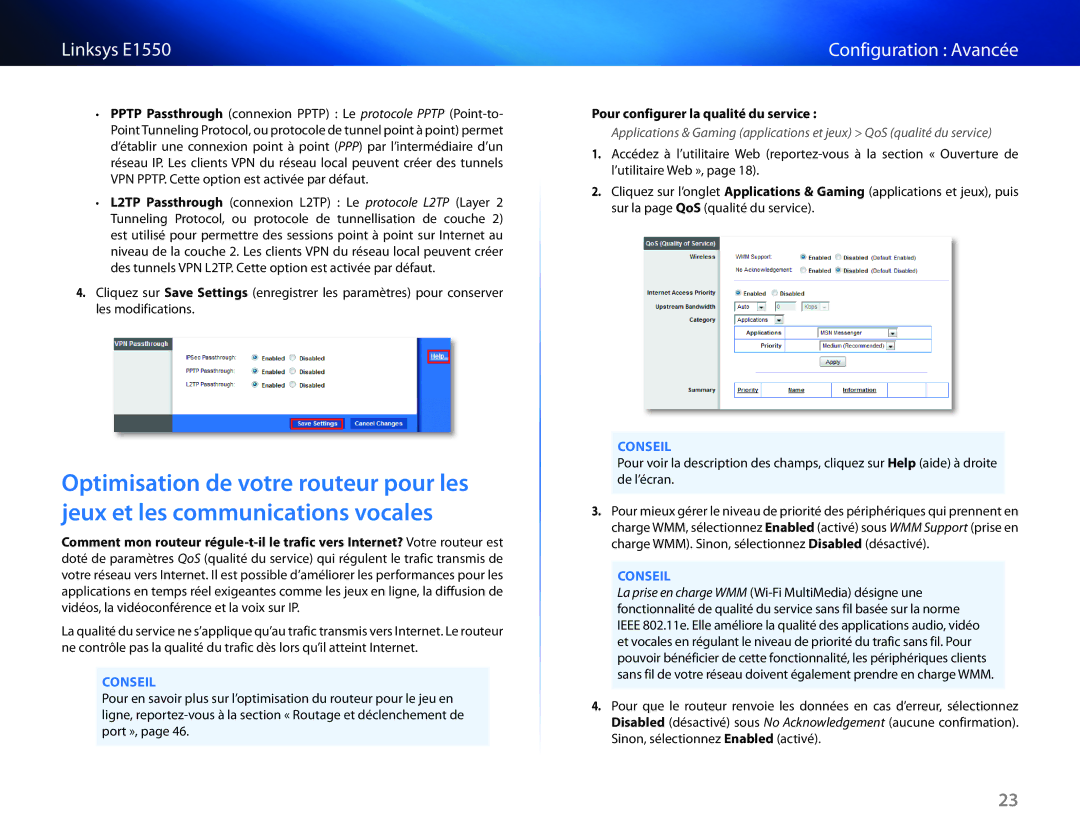 Cisco Systems E1550 manual Pour configurer la qualité du service 