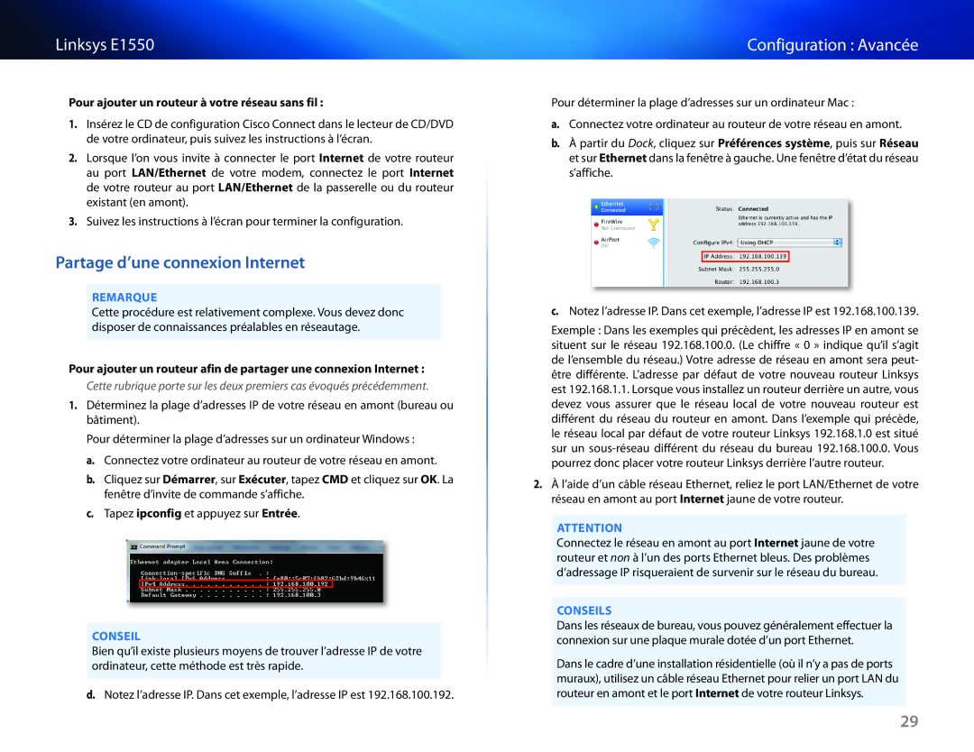 Cisco Systems E1550 manual Partage d’une connexion Internet, Pour ajouter un routeur à votre réseau sans fil 