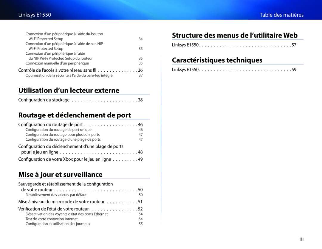 Cisco Systems E1550 manual Routage et déclenchement de port, Table des matières 