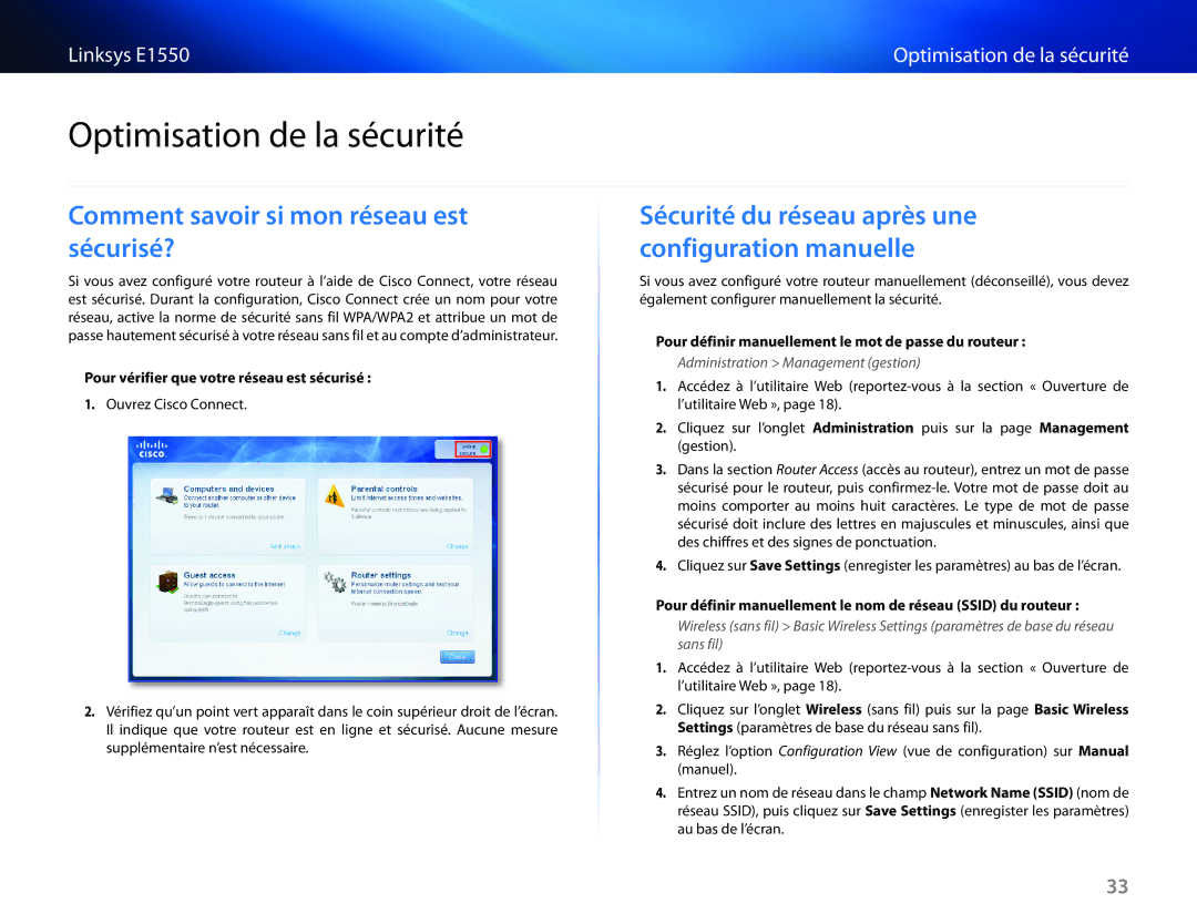 Cisco Systems E1550 manual Optimisation de la sécurité, Comment savoir si mon réseau est sécurisé? 