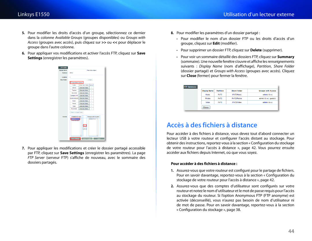 Cisco Systems E1550 manual Accès à des fichiers à distance, Pour accéder à des fichiers à distance 