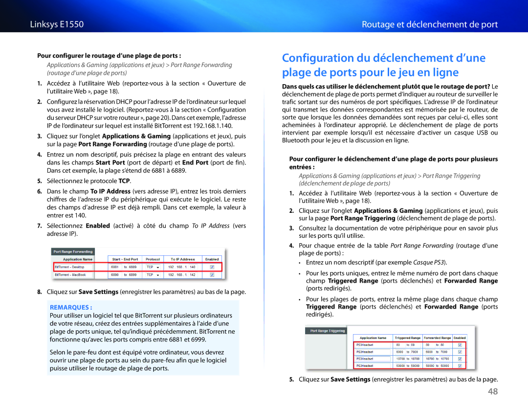 Cisco Systems E1550 manual Pour configurer le routage d’une plage de ports 