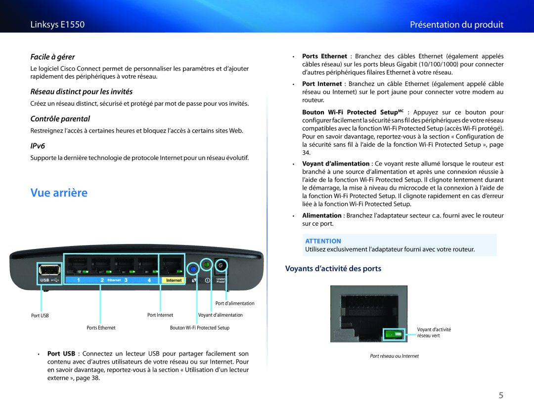 Cisco Systems E1550 manual Vue arrière, Présentation du produit 