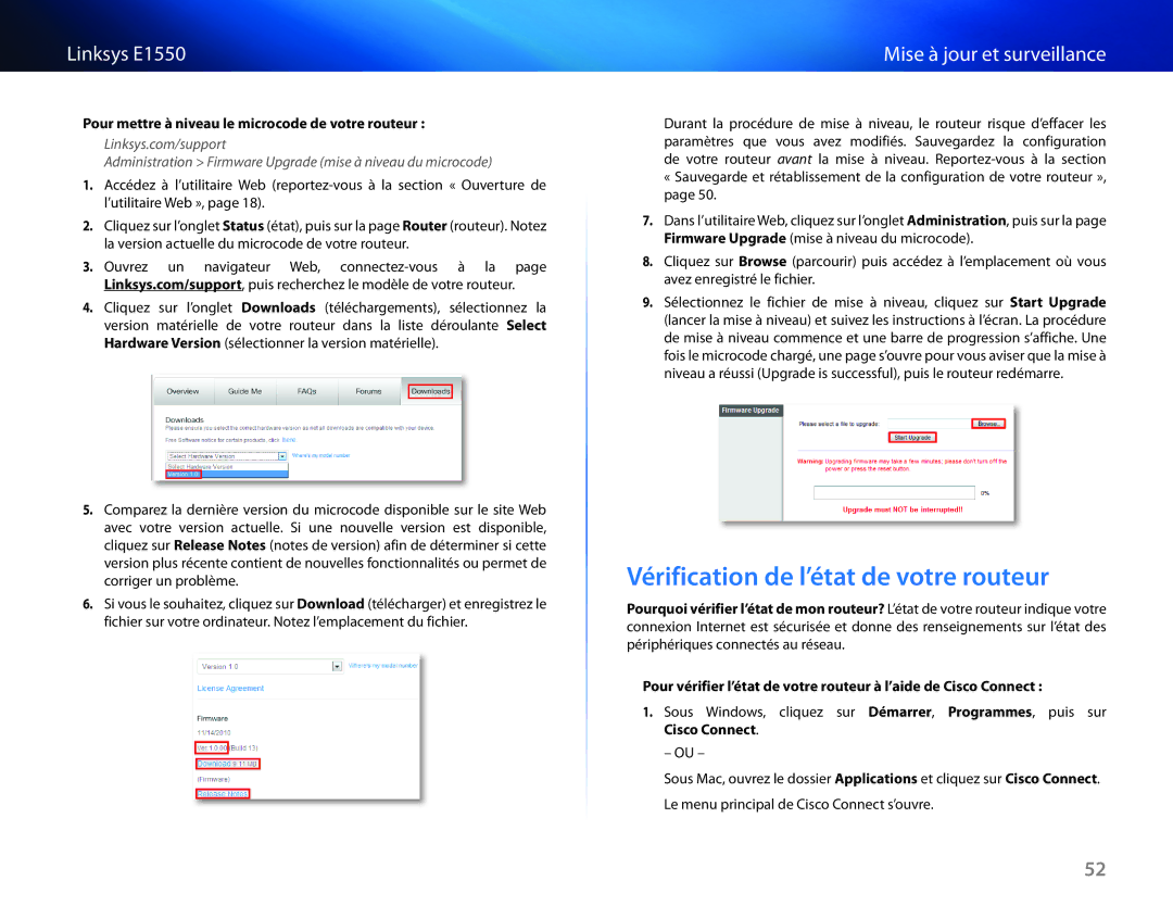 Cisco Systems E1550 manual Vérification de l’état de votre routeur, Pour mettre à niveau le microcode de votre routeur 