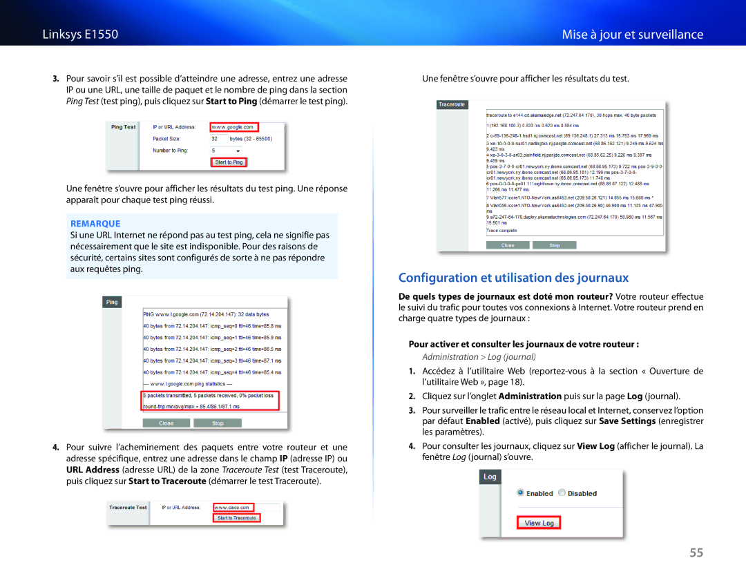 Cisco Systems E1550 manual Configuration et utilisation des journaux, Administration Log journal 