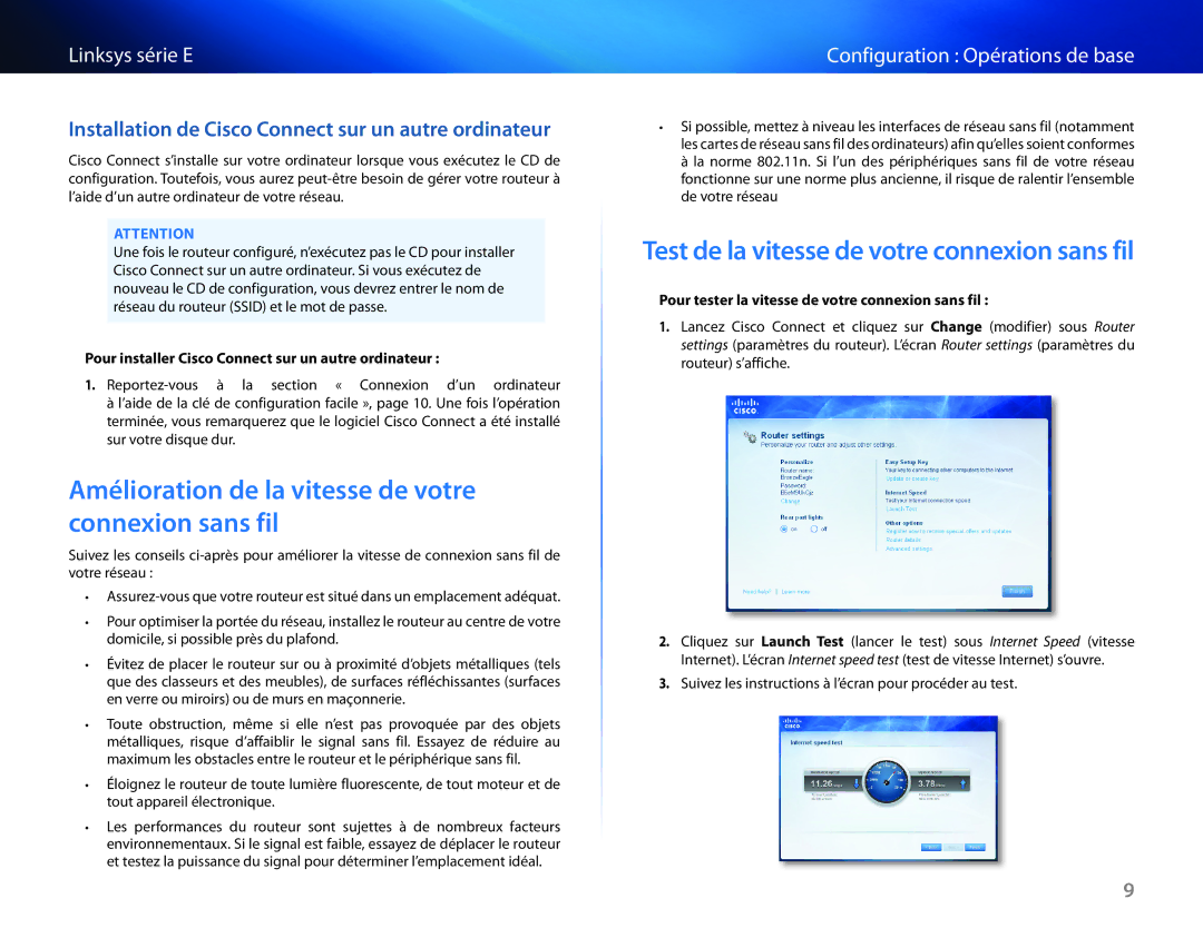 Cisco Systems E1550 manual Amélioration de la vitesse de votre connexion sans fil 