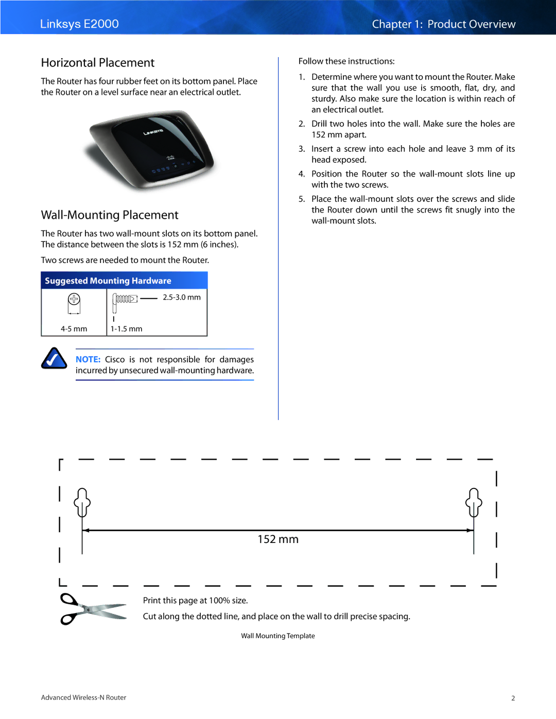 Cisco Systems manual Horizontal Placement, Wall-Mounting Placement, Linksys E2000 Product Overview 