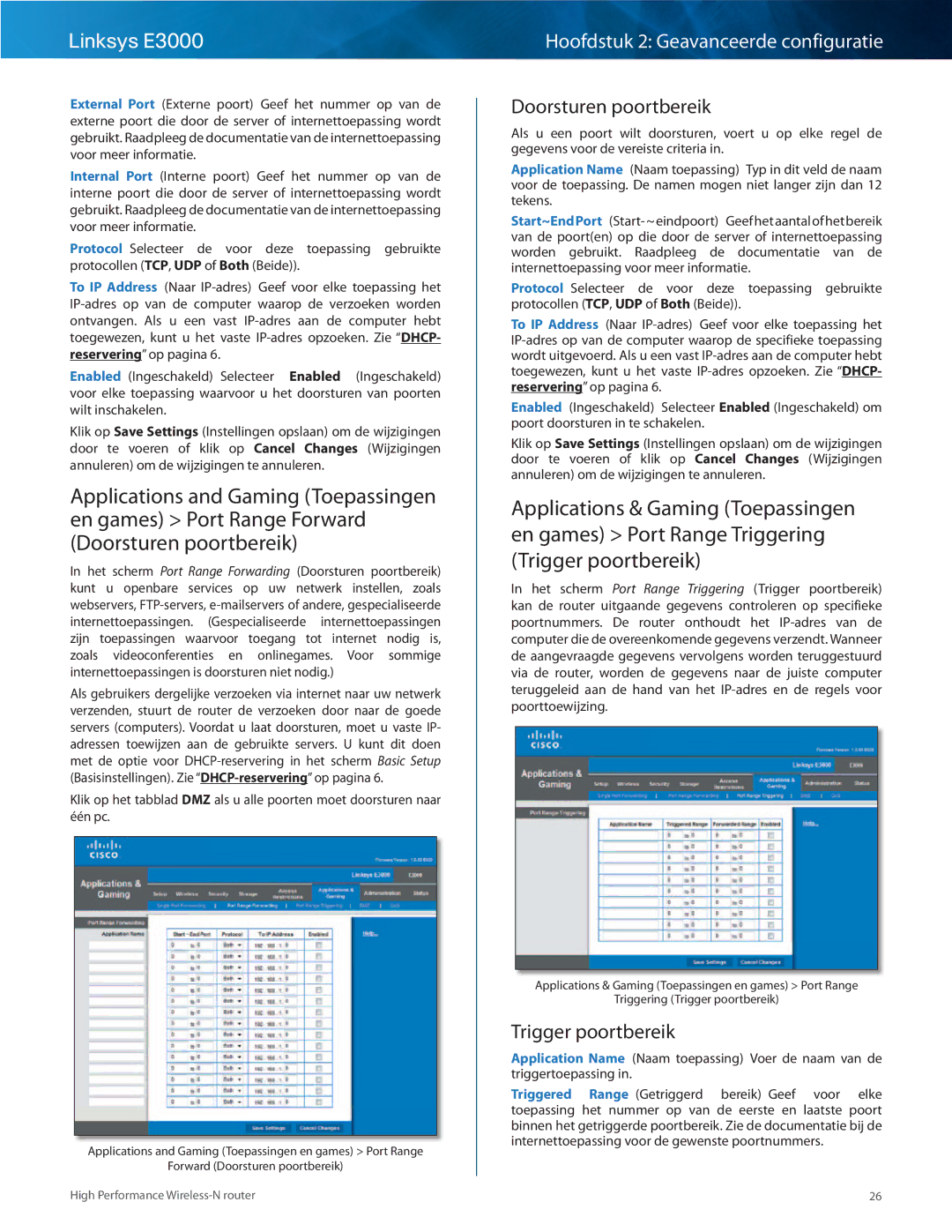 Cisco Systems E3000 manual Doorsturen poortbereik, Trigger poortbereik 