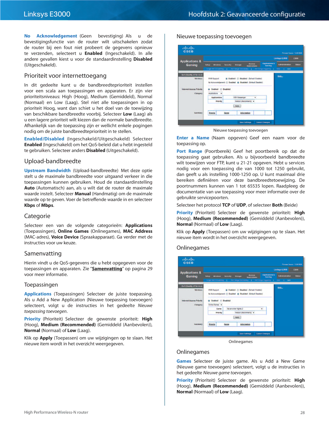 Cisco Systems E3000 manual Prioriteit voor internettoegang, Upload-bandbreedte, Categorie 