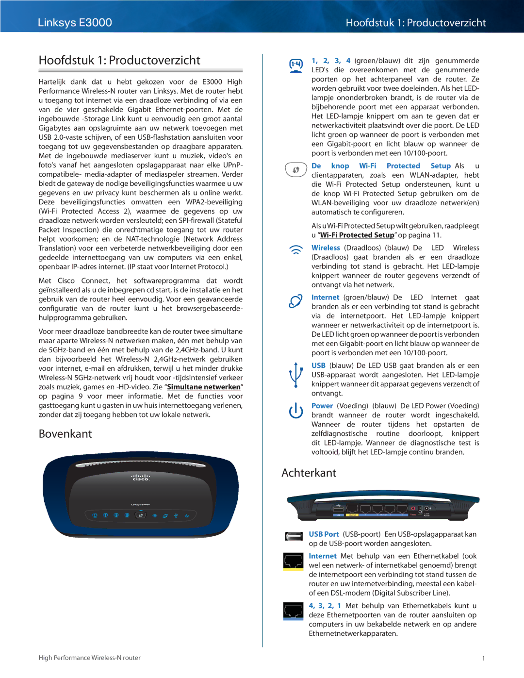 Cisco Systems E3000 manual Bovenkant, Achterkant 