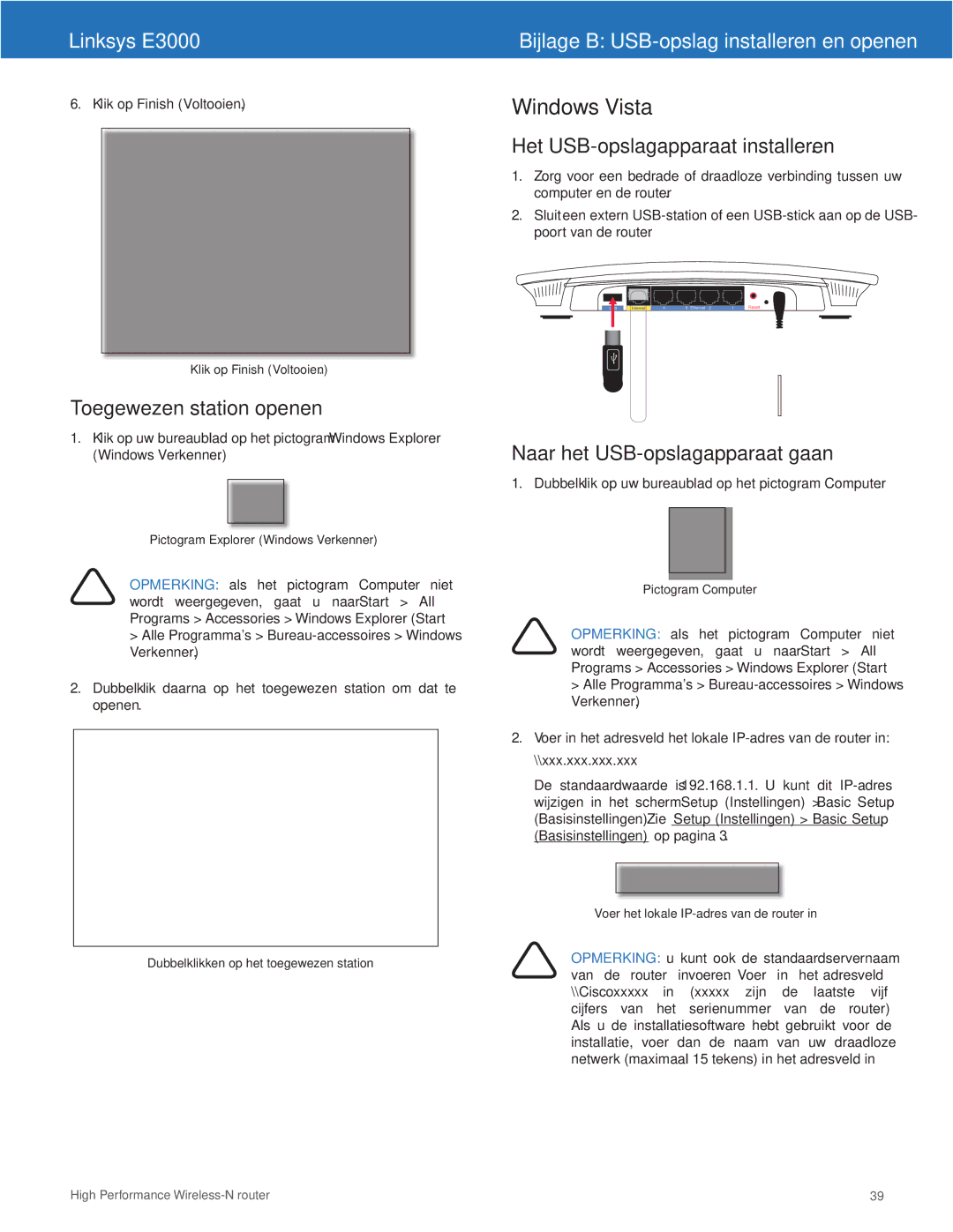 Cisco Systems E3000 manual Windows Vista, Toegewezen station openen 