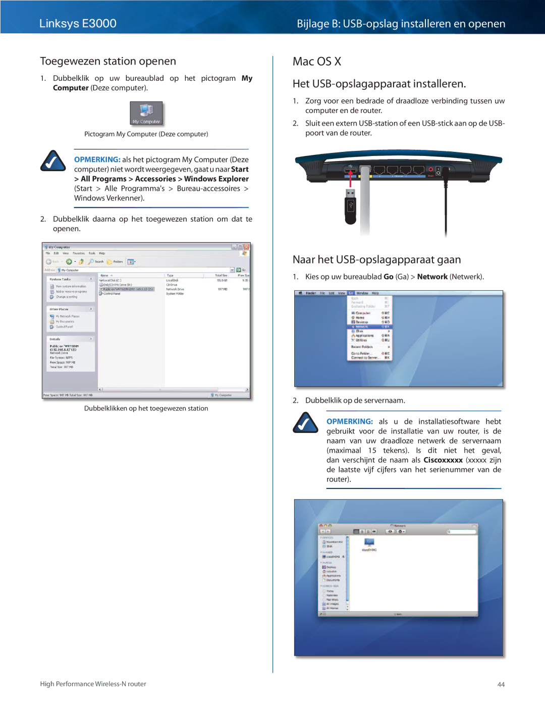 Cisco Systems E3000 manual Mac OS, Toegewezen station openen 