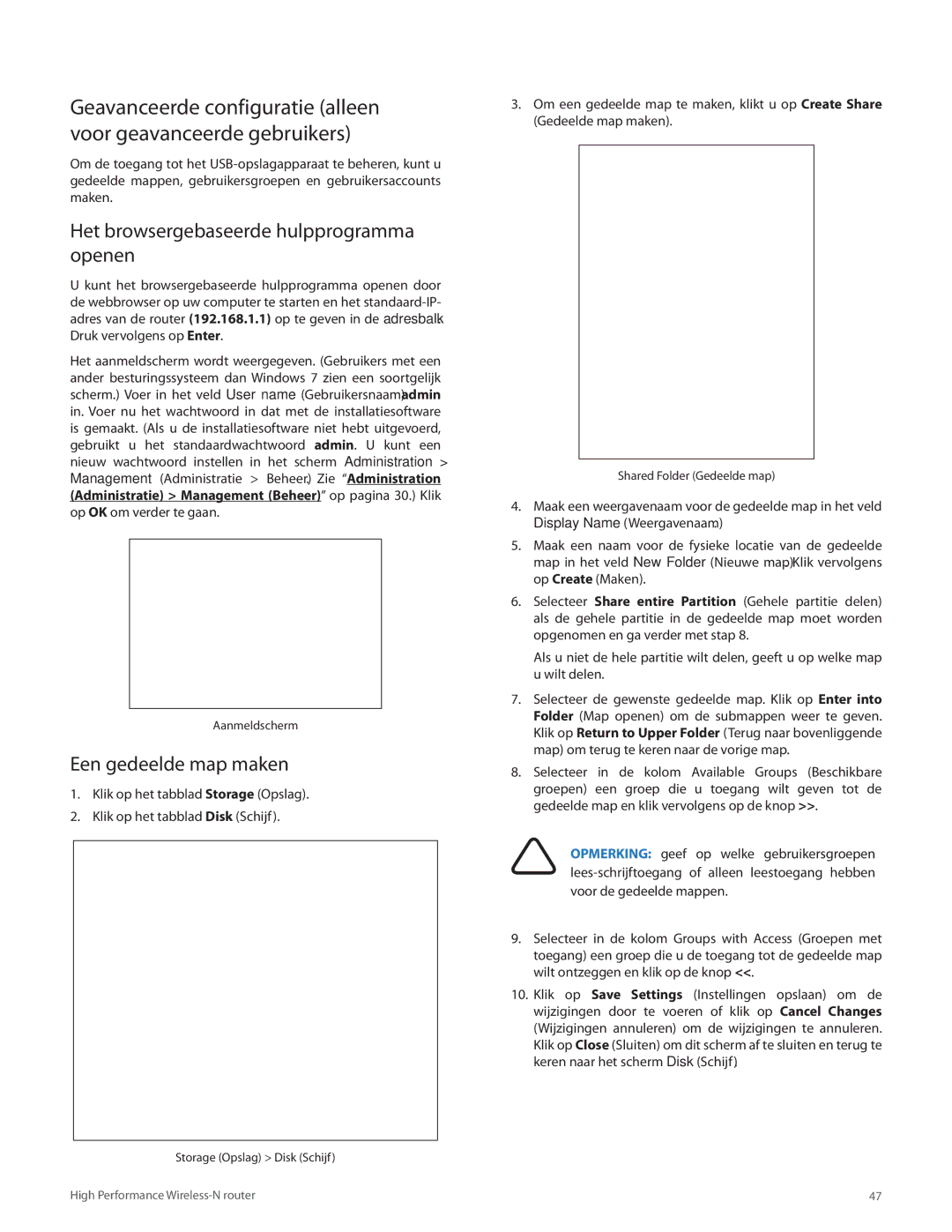 Cisco Systems E3000 manual Het browsergebaseerde hulpprogramma openen, Een gedeelde map maken 