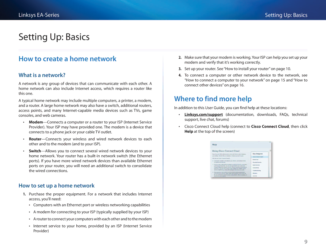 Cisco Systems EA3500 manual Setting Up Basics, How to create a home network, Where to find more help, What is a network? 