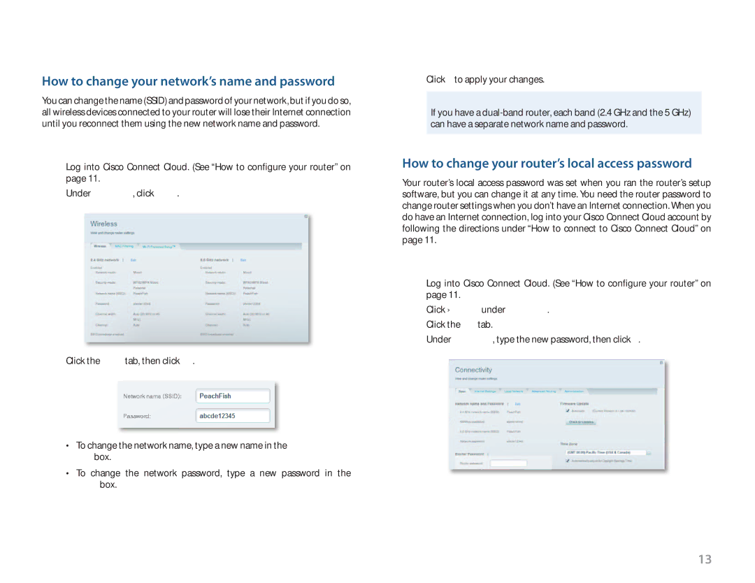 Cisco Systems EA3500 How to change your network’s name and password, How to change your router’s local access password 