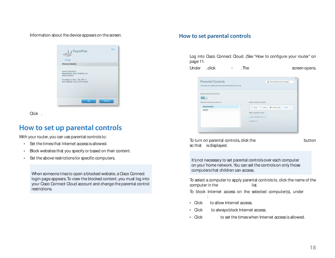 Cisco Systems EA3500 manual How to set up parental controls, How to set parental controls, To set parental controls 