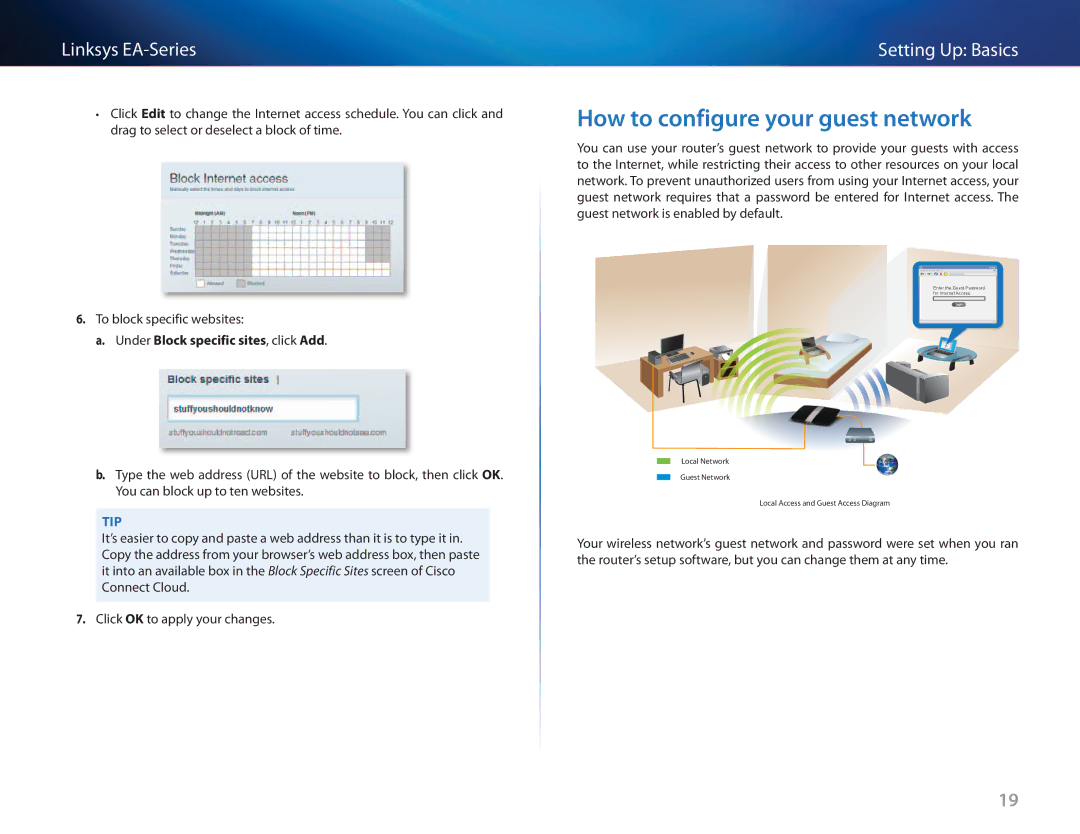 Cisco Systems EA3500 manual How to configure your guest network, Under Block specific sites, click Add 