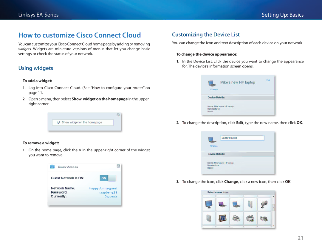 Cisco Systems EA3500 manual How to customize Cisco Connect Cloud, Using widgets, Customizing the Device List 