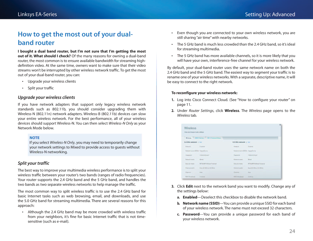 Cisco Systems EA3500 manual How to get the most out of your dual- band router, To reconfigure your wireless network 