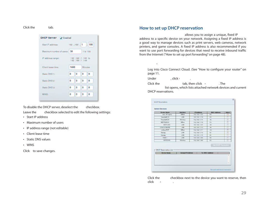 Cisco Systems EA3500 manual How to set up Dhcp reservation, To configure Dhcp reservation 