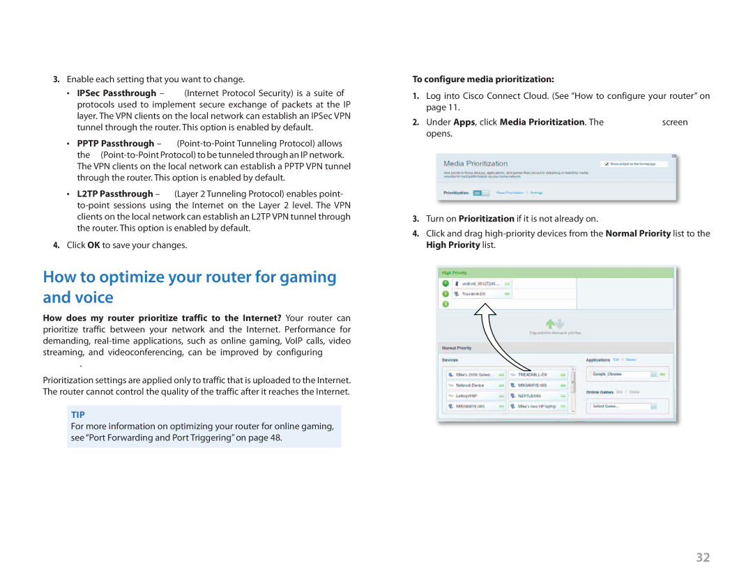 Cisco Systems EA3500 manual How to optimize your router for gaming and voice, To configure media prioritization 