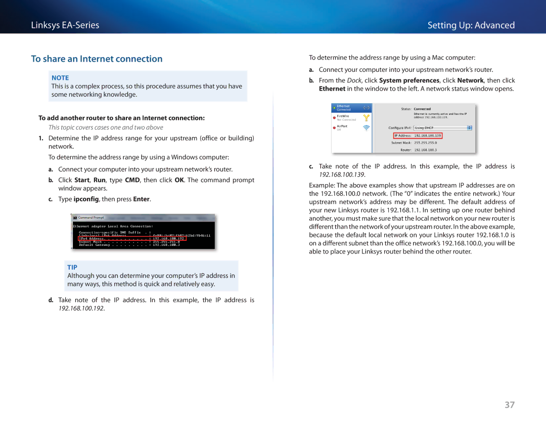 Cisco Systems EA3500 manual To share an Internet connection, To add another router to share an Internet connection 