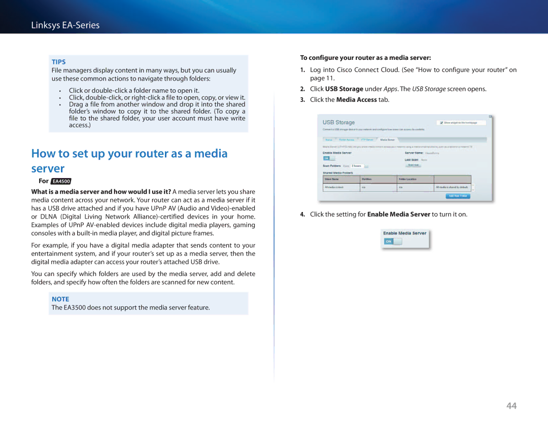 Cisco Systems EA3500 manual How to set up your router as a media server, To configure your router as a media server 