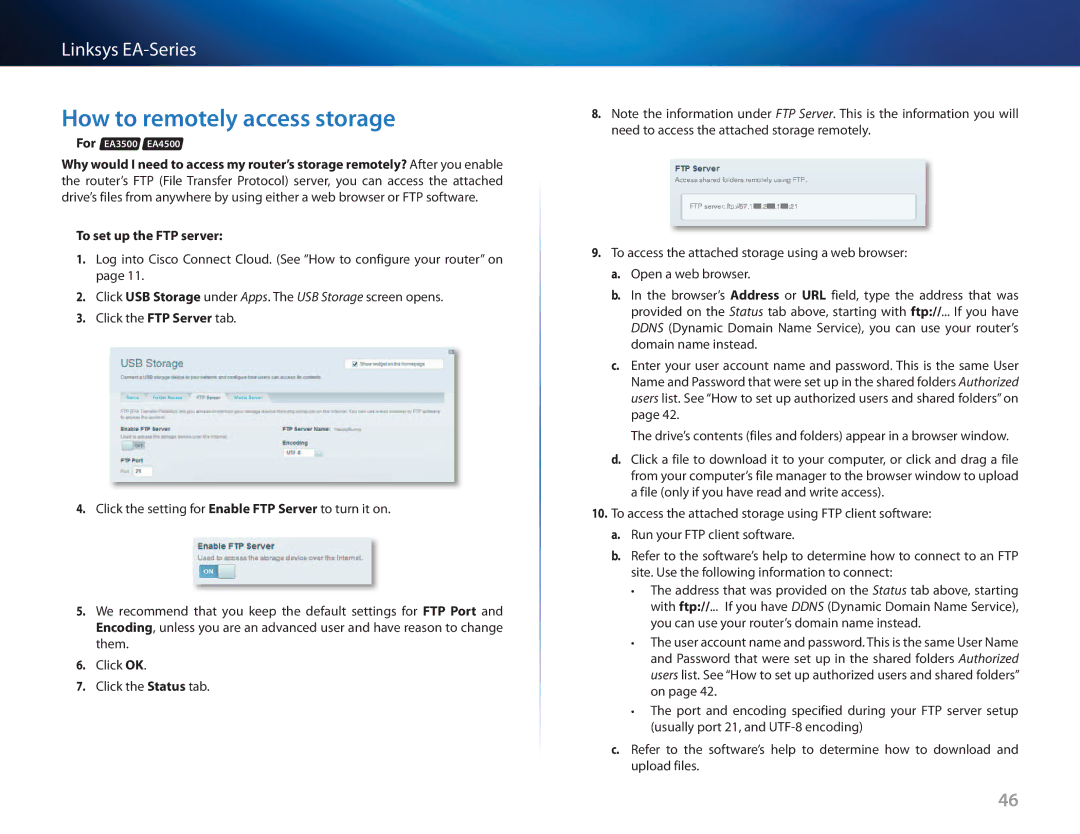 Cisco Systems EA3500 manual How to remotely access storage, To set up the FTP server 