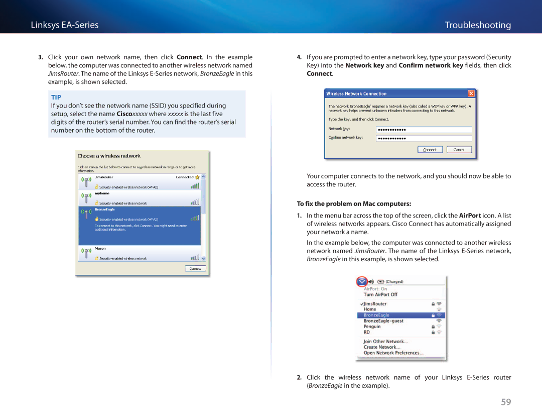 Cisco Systems EA3500 manual Click the wireless network BronzeEagle in the example 