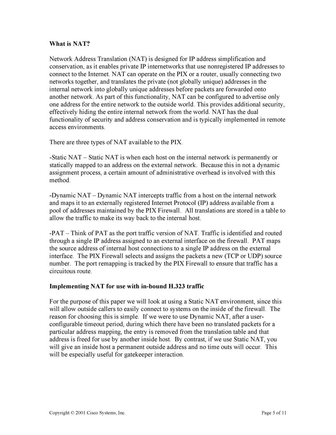 Cisco Systems EDCS-154011 manual What is NAT?, Implementing NAT for use with in-bound H.323 traffic 