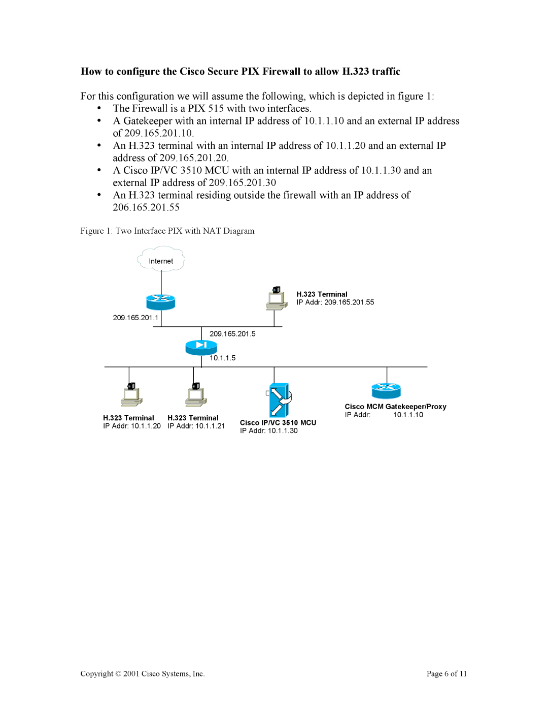 Cisco Systems EDCS-154011 manual Two Interface PIX with NAT Diagram 