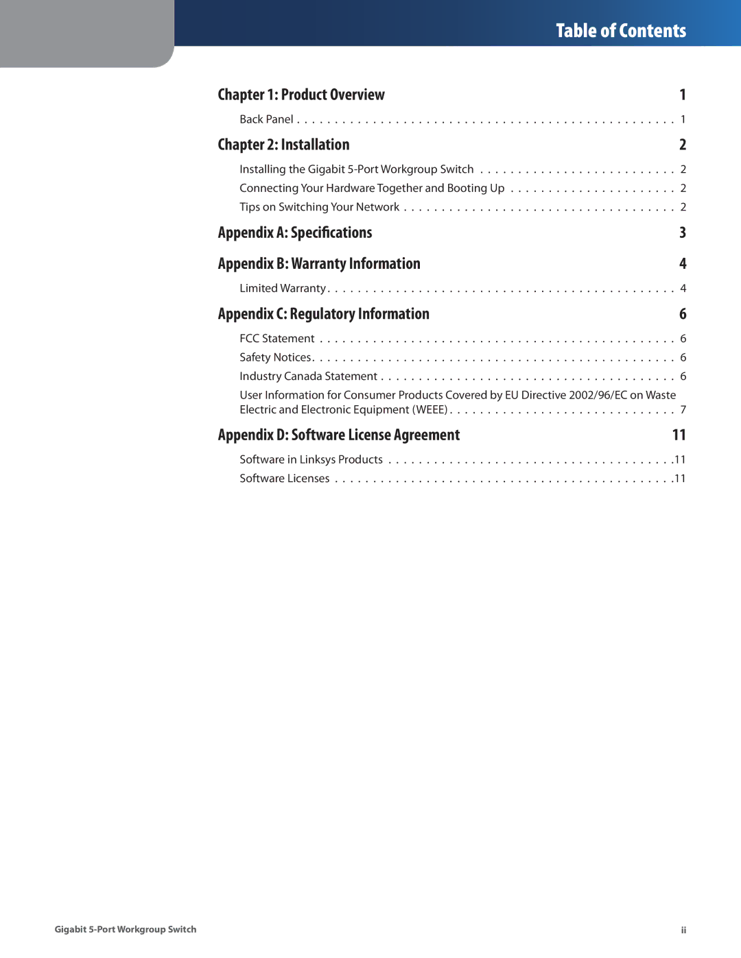 Cisco Systems EG005W manual Table of Contents 