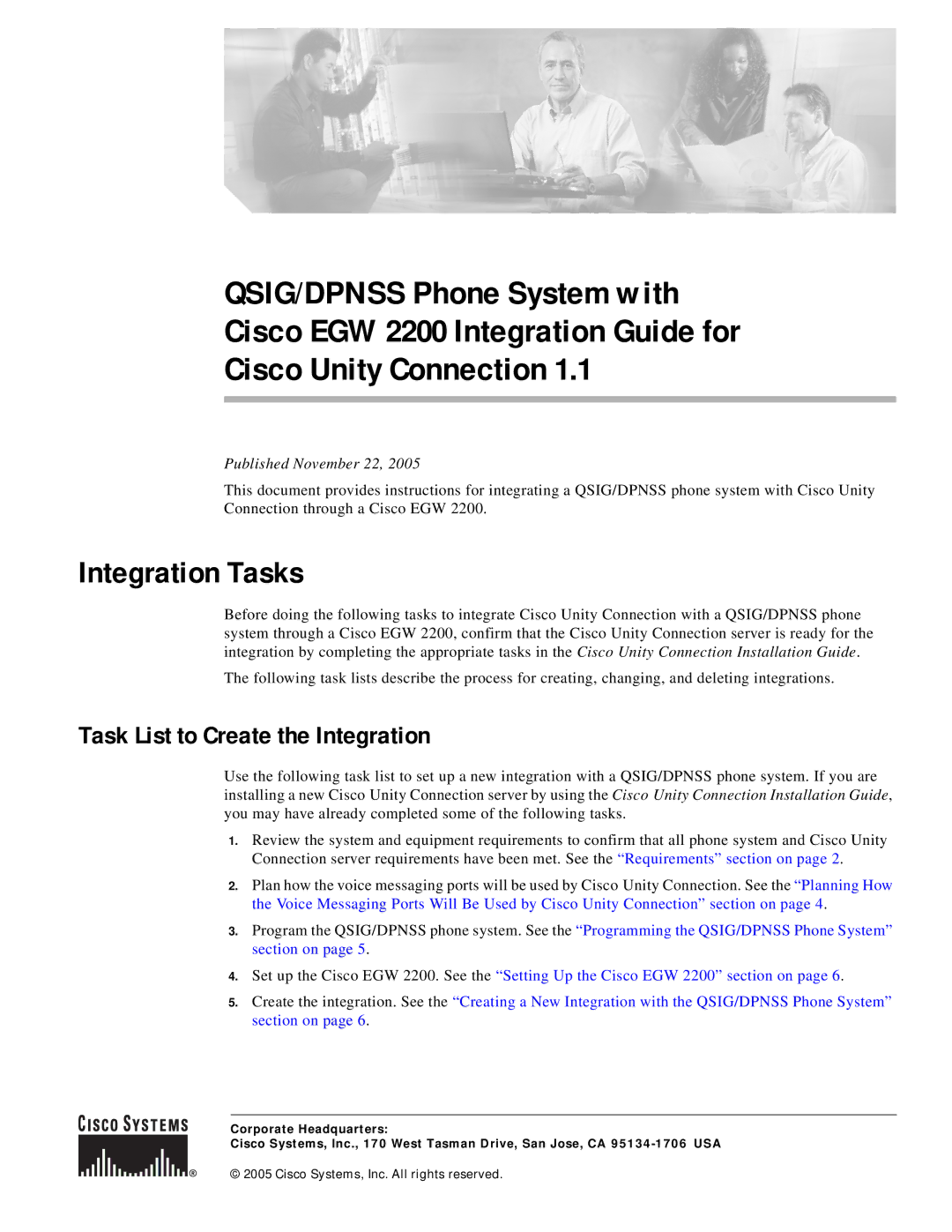 Cisco Systems EGW 2200 manual Integration Tasks, Task List to Create the Integration 