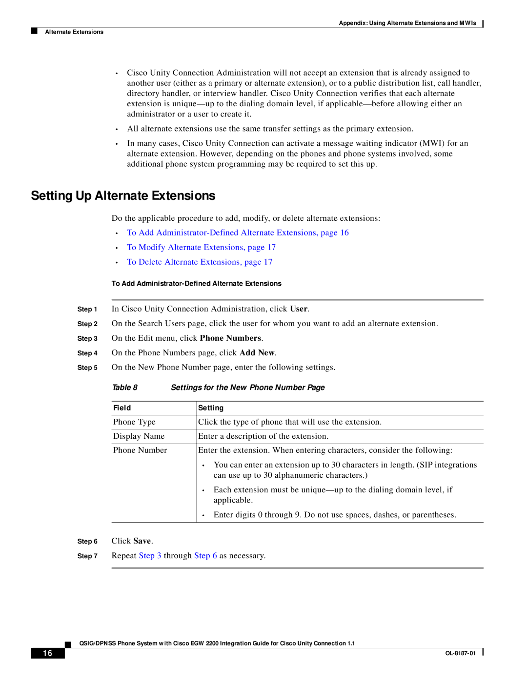 Cisco Systems EGW 2200 manual Setting Up Alternate Extensions, To Add Administrator-Defined Alternate Extensions 