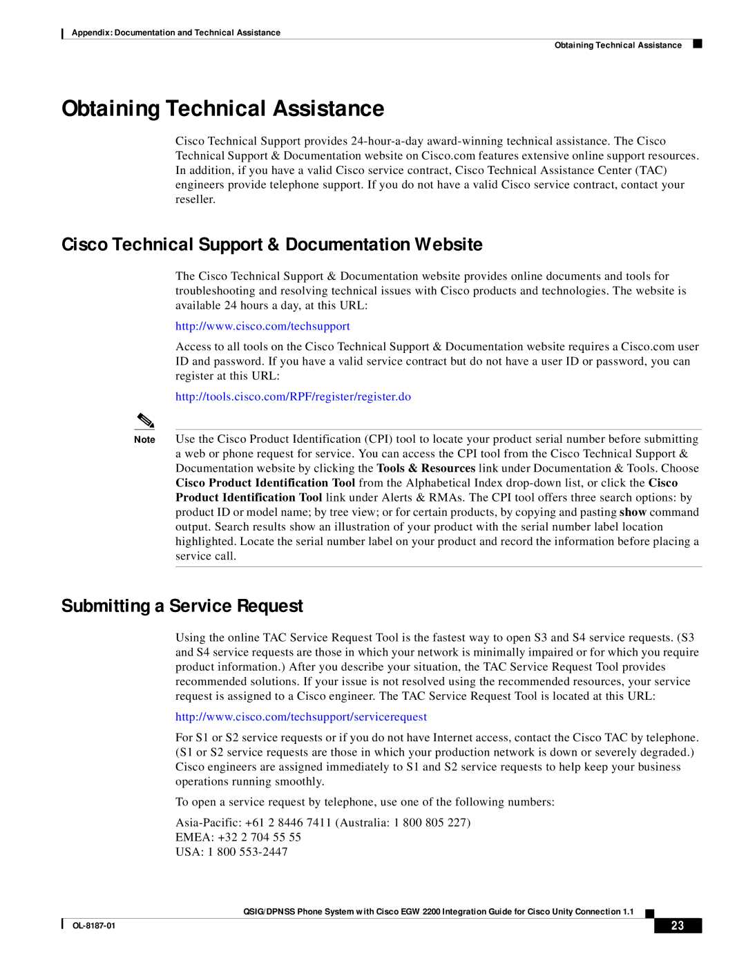 Cisco Systems EGW 2200 manual Obtaining Technical Assistance, Cisco Technical Support & Documentation Website 