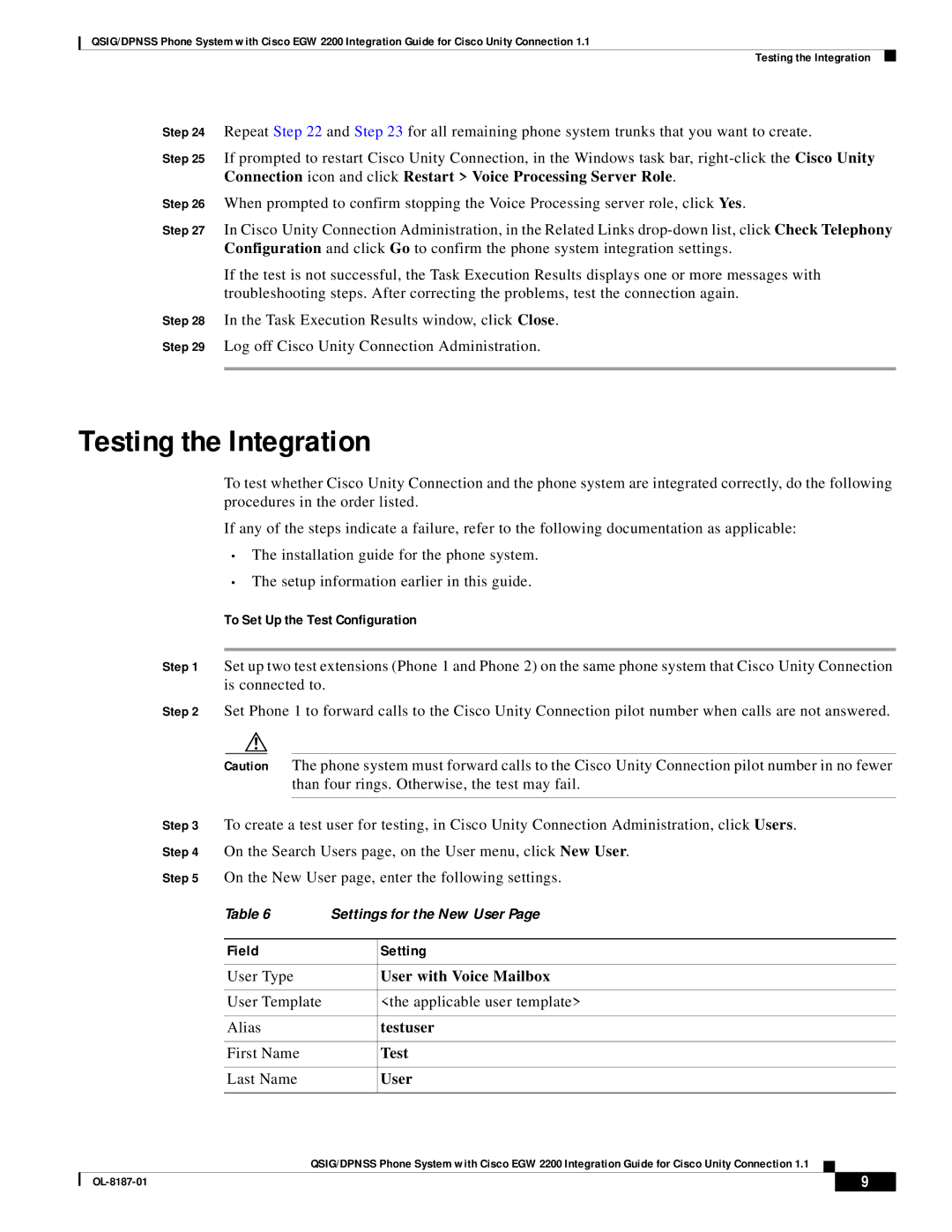 Cisco Systems EGW 2200 manual Testing the Integration, To Set Up the Test Configuration 