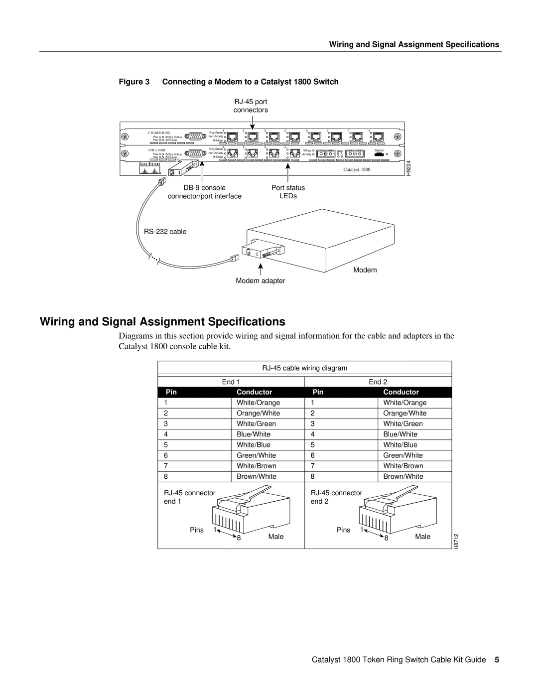 Cisco Systems EIA/TIA-232 manual Wiring and Signal Assignment Speciﬁcations, Wiring and Signal Assignment Specifications 