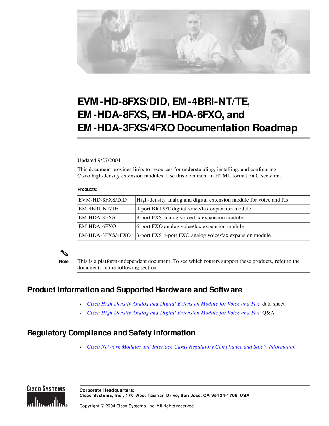 Cisco Systems EVM-HD-8FXS/DID, EM-HDA-3FXS/4FXO manual Product Information and Supported Hardware and Software, Products 