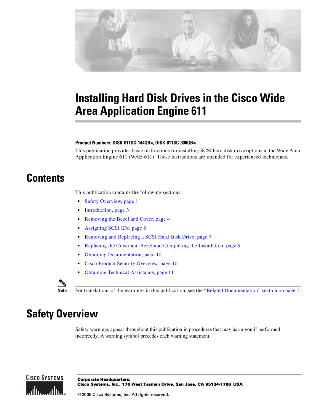 Cisco Systems Engine 611 manual Installing Hard Disk Drives in the Cisco Wide Area Application Engine, Contents 