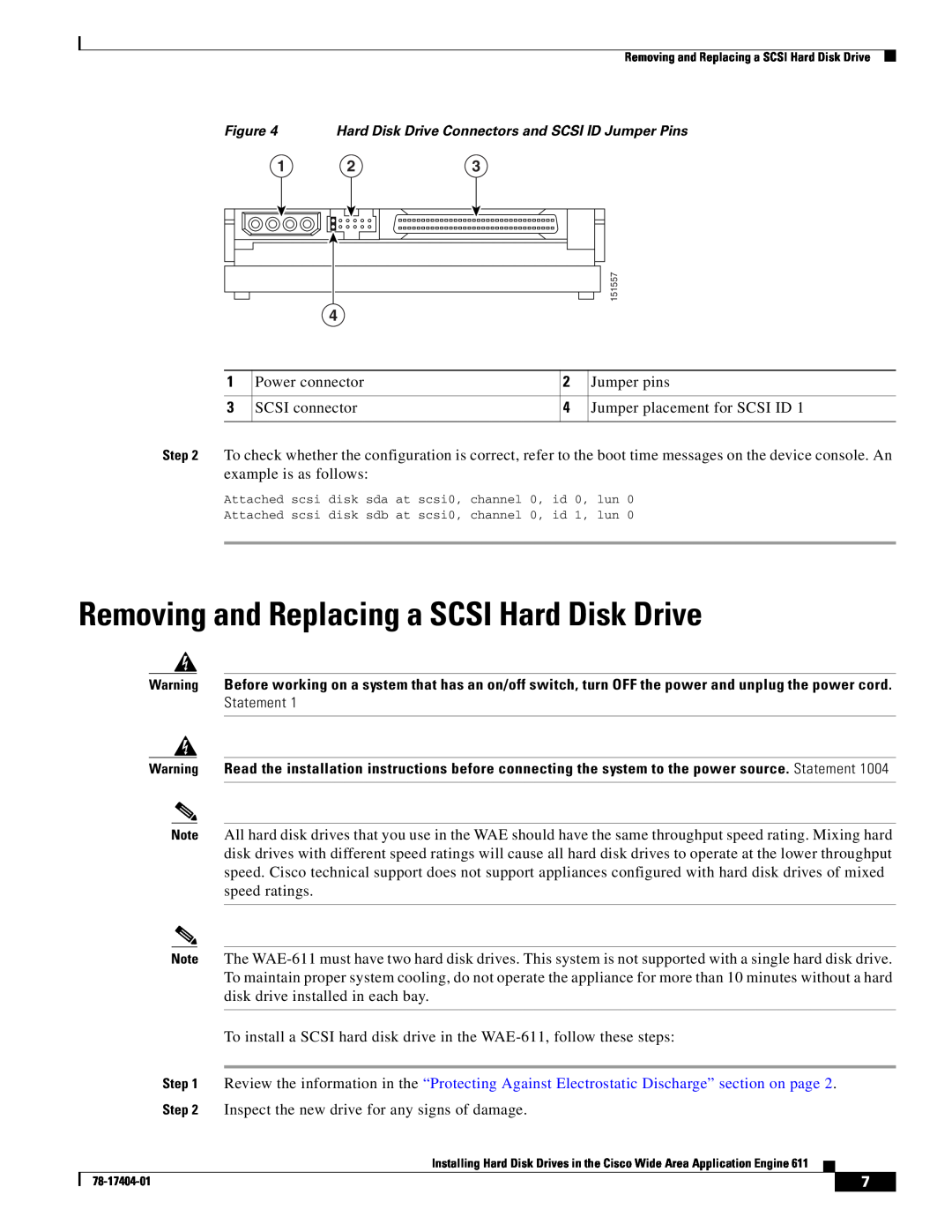 Cisco Systems Engine 611 manual Removing and Replacing a SCSI Hard Disk Drive 